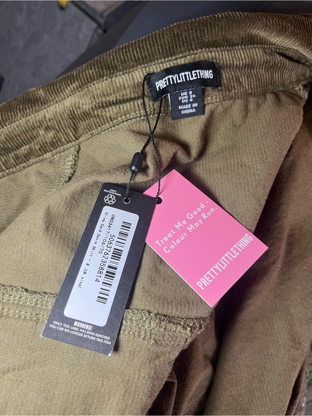 PrettyLittleThing Olive Brown Corduroy Jacket - Picture 3 of 4